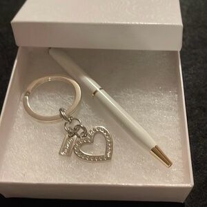 Coach Elegant White Pen and Heart Keychain Set